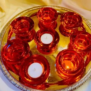 8 Crate&Barrel Summer Orange Tea Light Holders, 3 New With Stickers